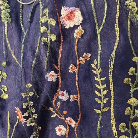 Beautiful Blue Embroidered Floral Flowers Lined Spaghetti Strap Dress Garden XL - Picture 6 of 7